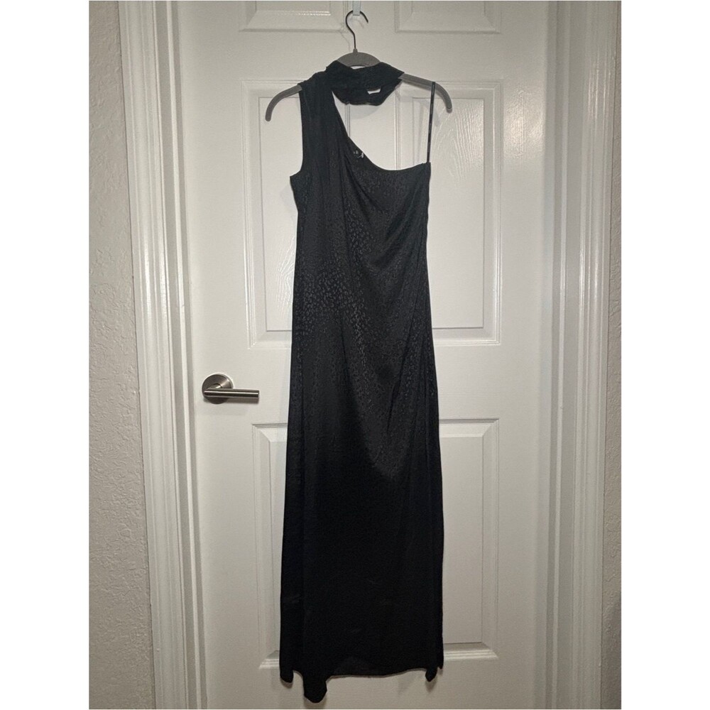 NWOT Alexa B Women’s 8 Black Shimmer One Shoulder Maxi Formal Evening Dress
